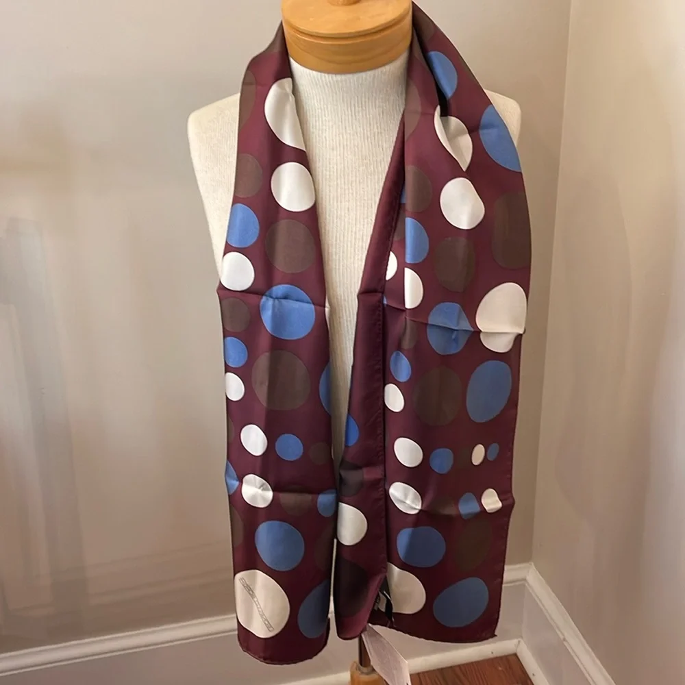 Breast Cancer Awareness Scarf Maroon Leonello Borghi Polka Dots by Ford 55x10.5”